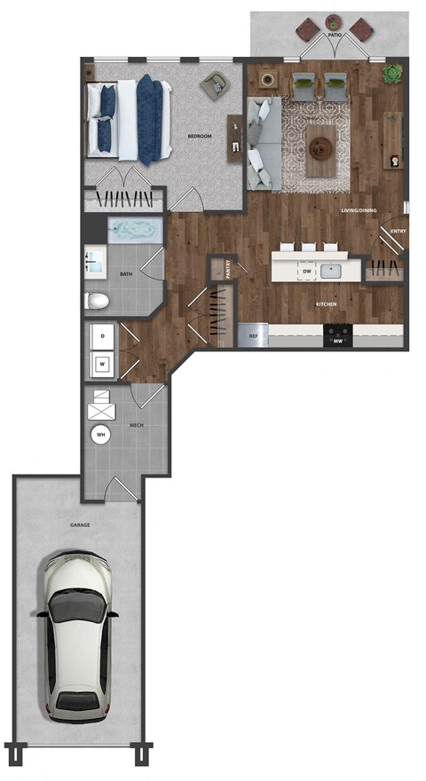 Floor plan for 1 bed, 1 bath, 828 sqft